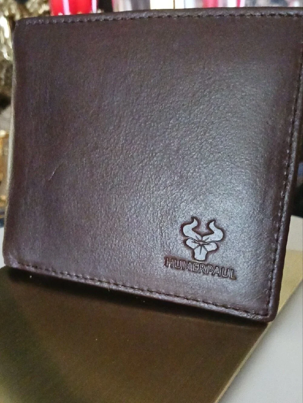 Vintage Humerpaul Brown Genuine Leather Wallet Bifold Multi-Card With Chain